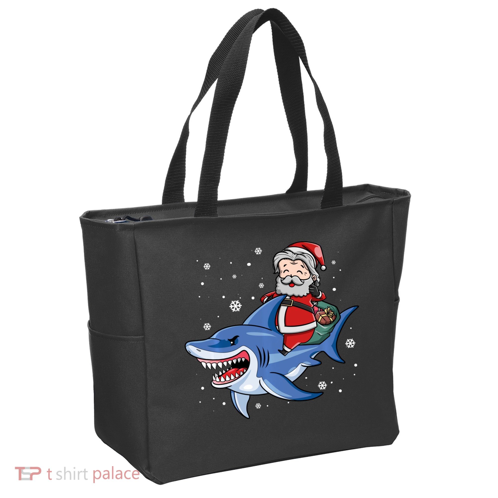 Santa Riding Shark Christmas Pajamas Tote Bag
