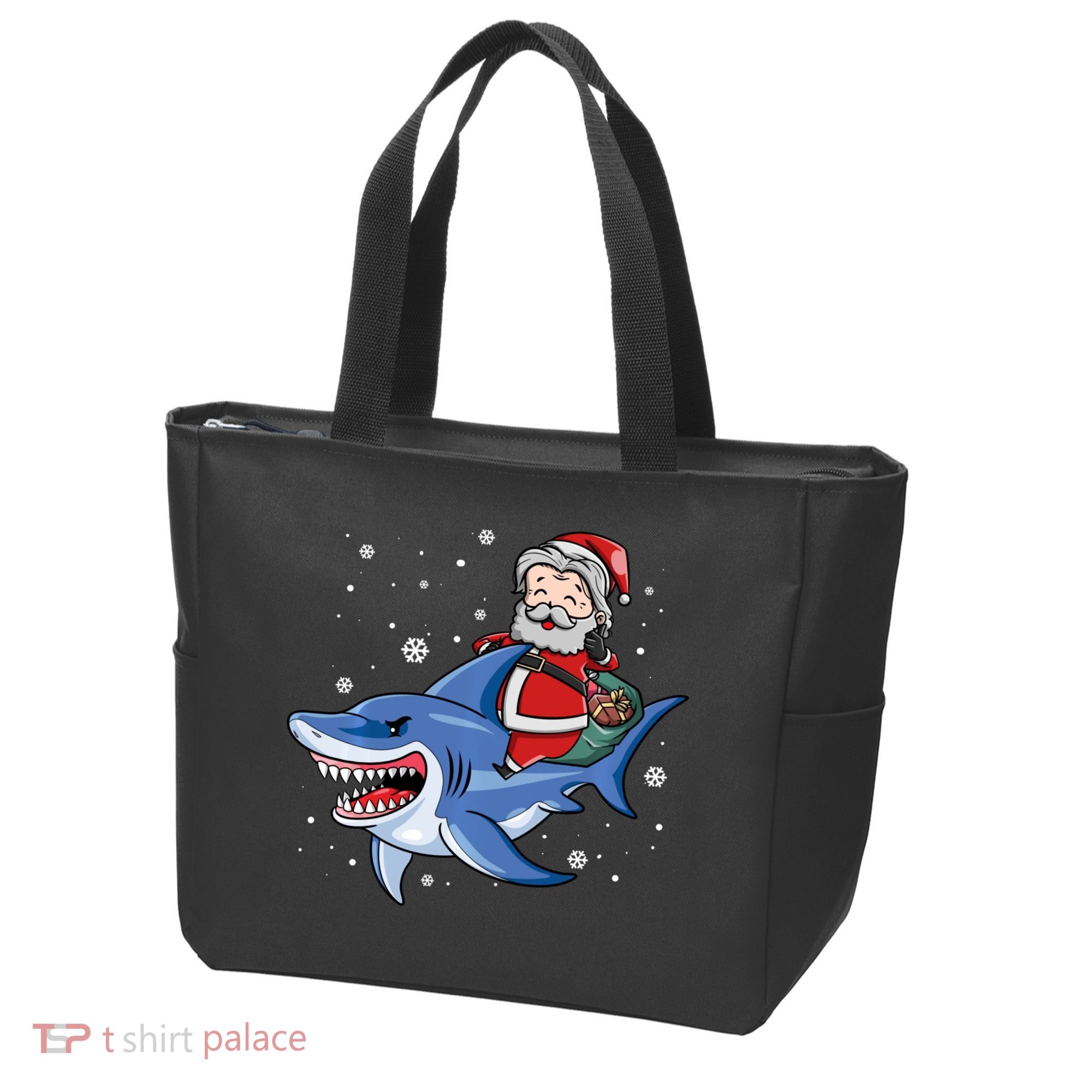 Santa Riding Shark Christmas Pajamas Tote Bag