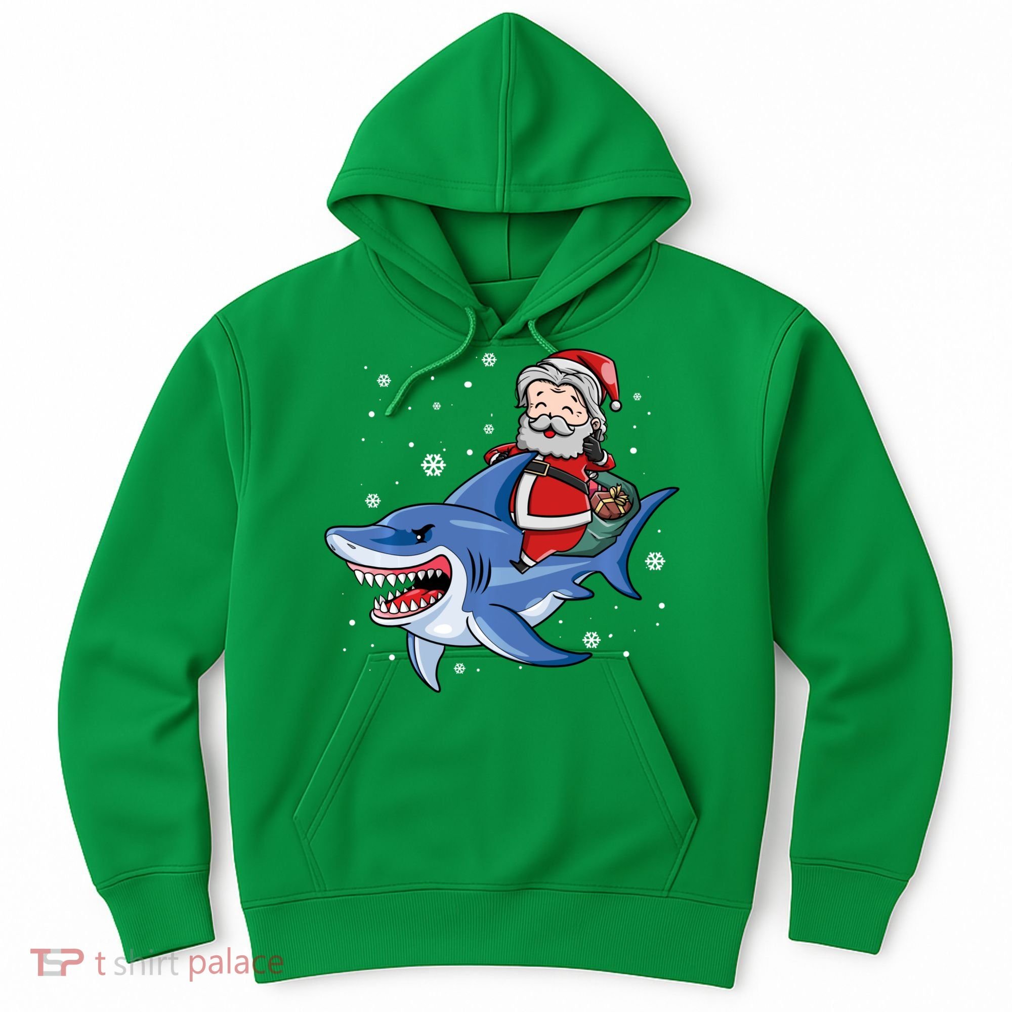 Santa Riding Shark Christmas Pajamas Hoodie