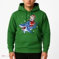 Santa Riding Shark Christmas Pajamas Hoodie thumb 2