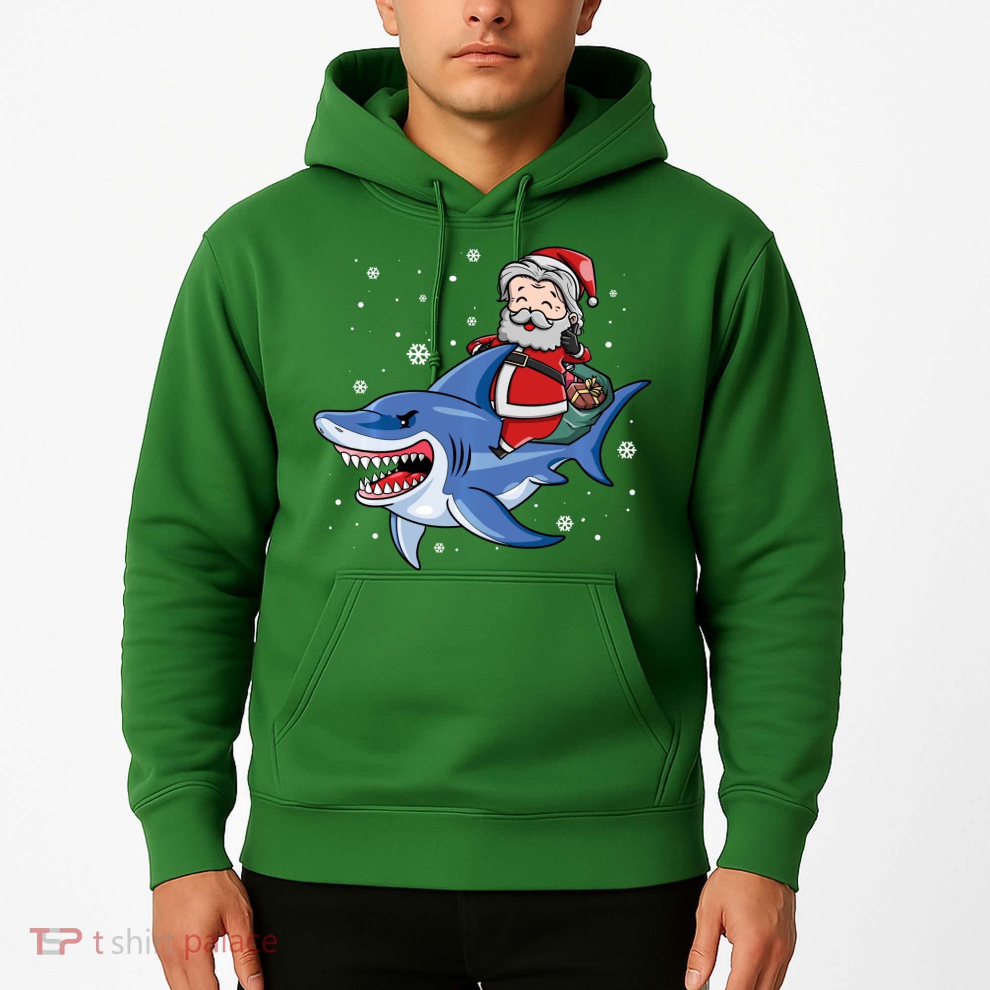 Santa Riding Shark Christmas Pajamas Hoodie