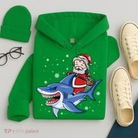 Santa Riding Shark Christmas Pajamas Hoodie thumb 4