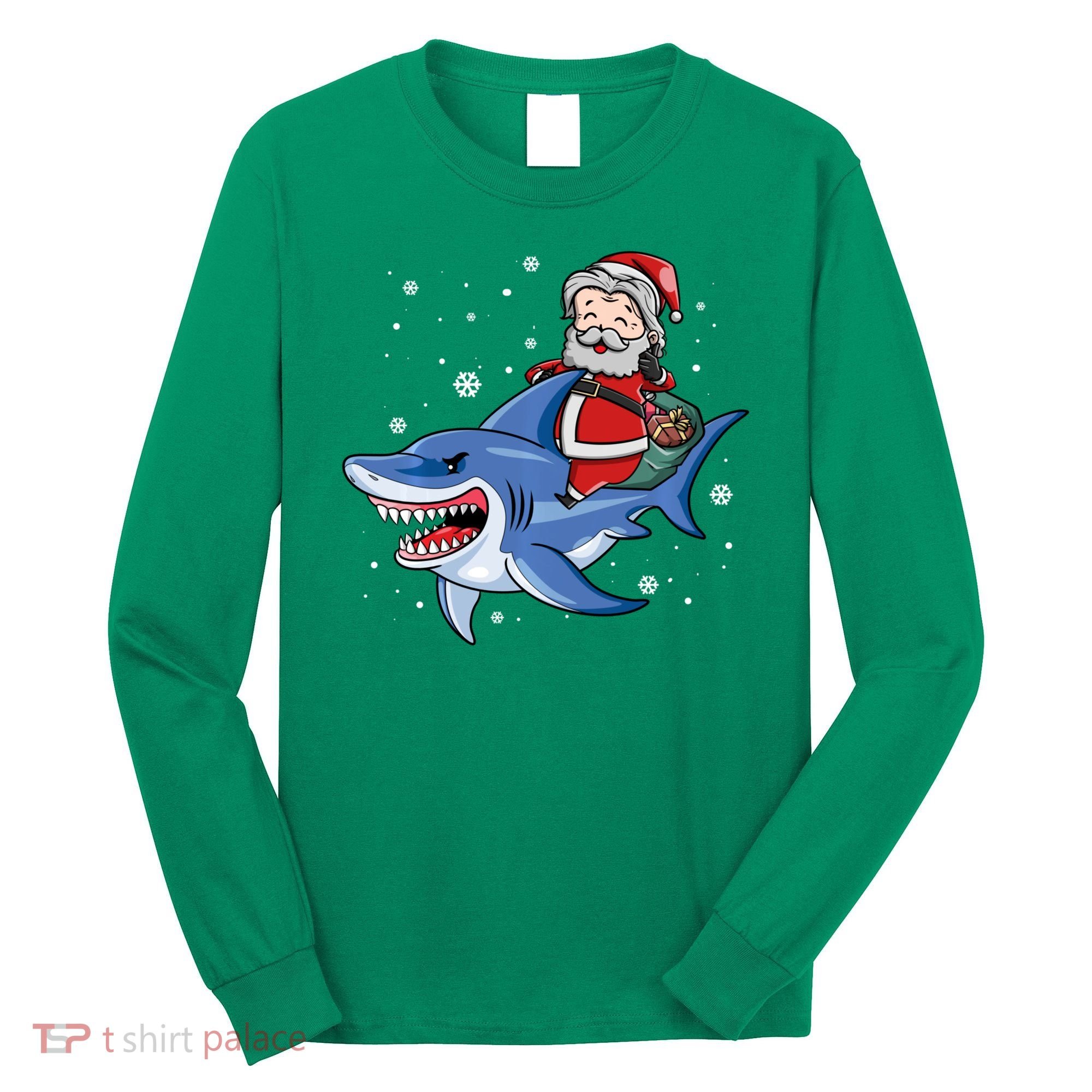 Santa Riding Shark Christmas Pajamas Long Sleeve Shirt