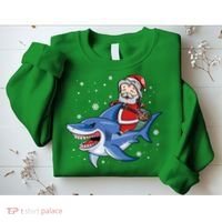 Santa Riding Shark Christmas Pajamas Sweatshirt thumb 2