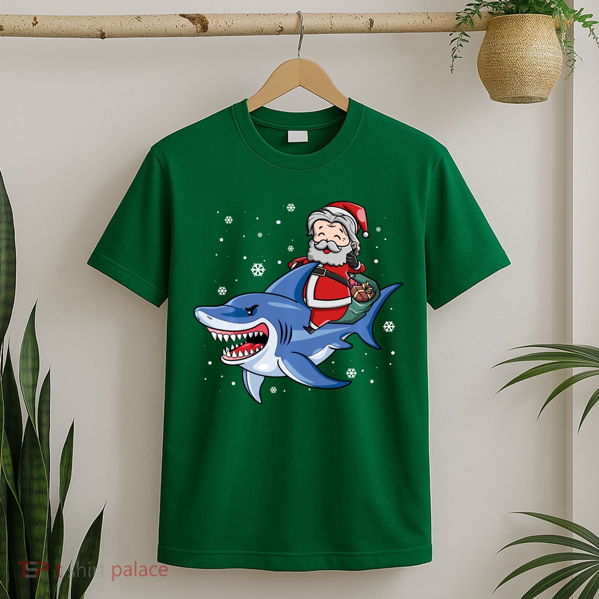 Santa Riding Shark Christmas Pajamas T-Shirt