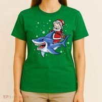 Santa Riding Shark Christmas Pajamas T-Shirt thumb 4