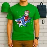 Santa Riding Shark Christmas Pajamas T-Shirt thumb 6