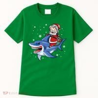 Santa Riding Shark Christmas Pajamas Tall T-Shirt thumb 0