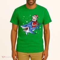 Santa Riding Shark Christmas Pajamas Tall T-Shirt thumb 2