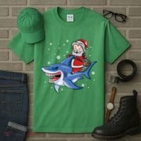Santa Riding Shark Christmas Pajamas Tall T-Shirt thumb 3