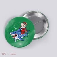 Santa Riding Shark Christmas Pajamas Button thumb 0