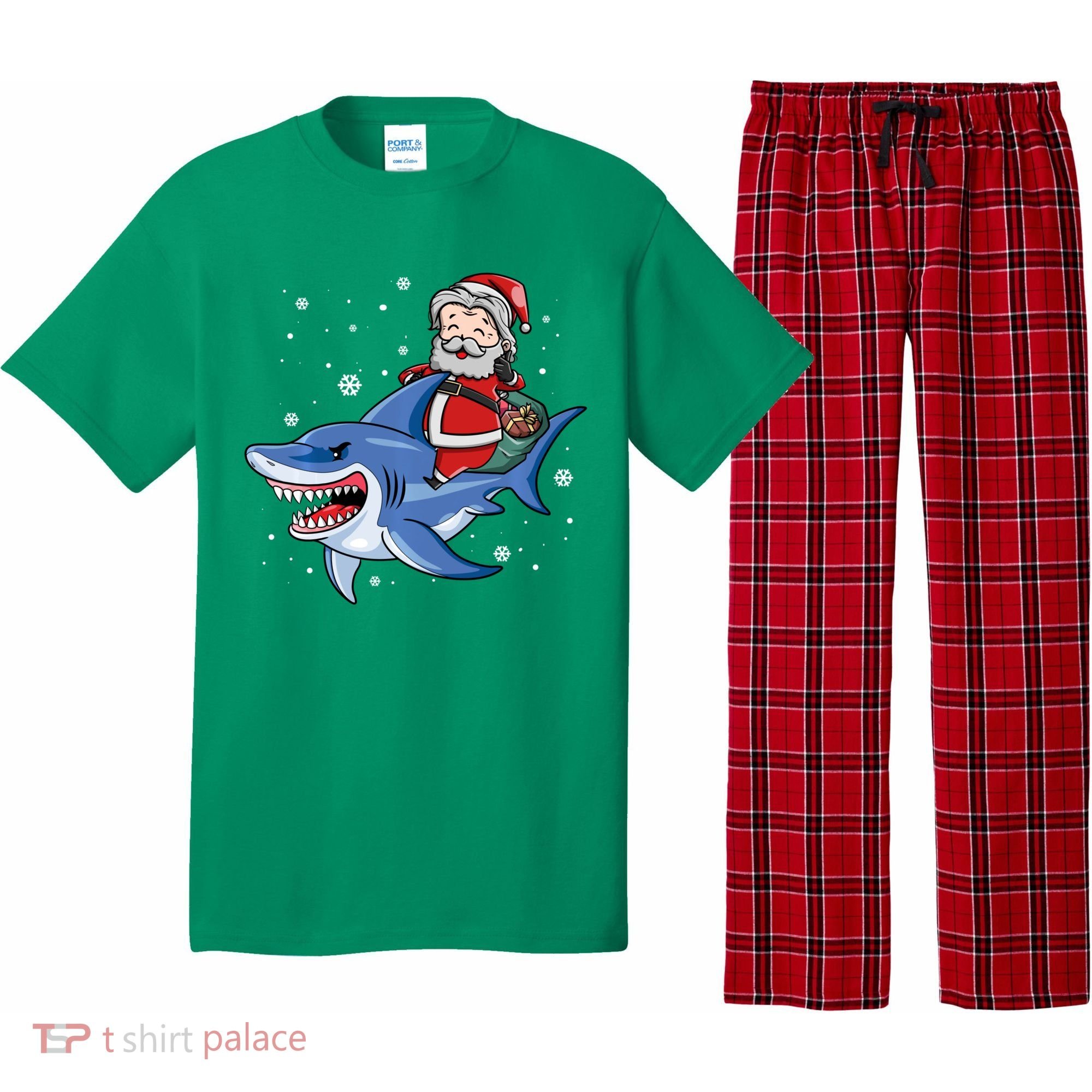 Santa Riding Shark Christmas Pajamas Pajama Set