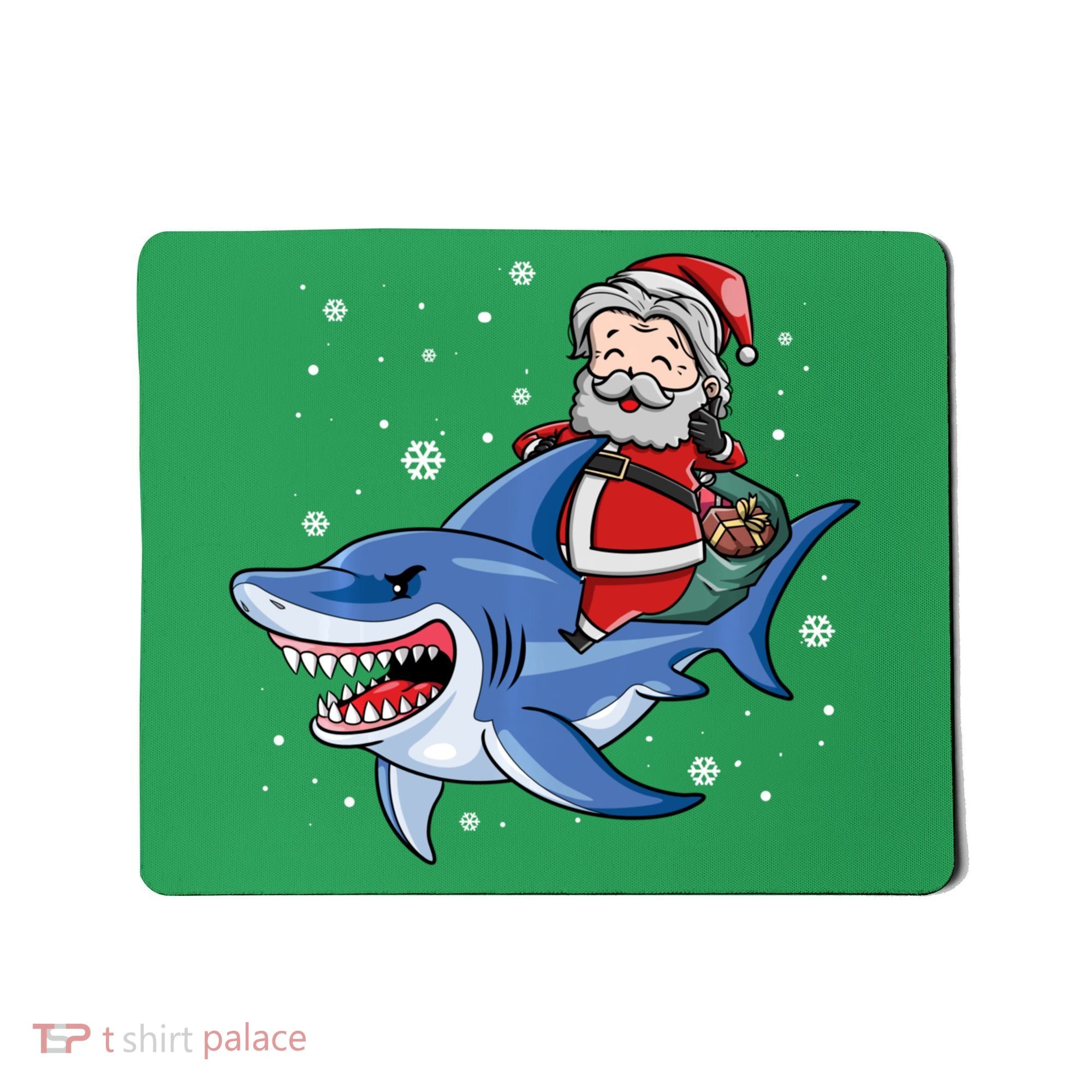 Santa Riding Shark Christmas Pajamas Mousepad