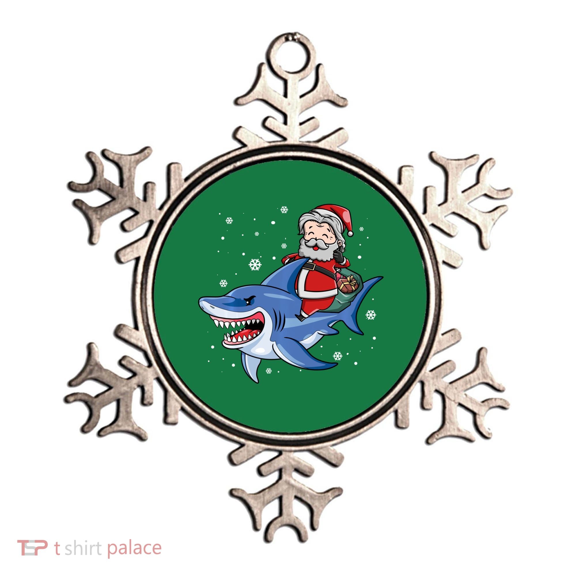 Santa Riding Shark Christmas Pajamas Ornament