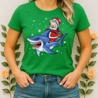 Santa Riding Shark Christmas Pajamas Women's T-Shirt thumb 2