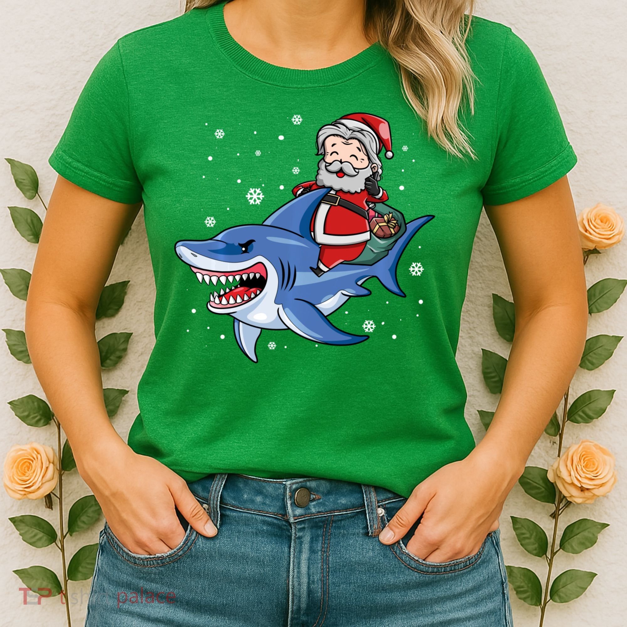 Santa Riding Shark Christmas Pajamas Women's T-Shirt