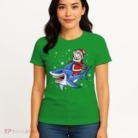 Santa Riding Shark Christmas Pajamas Women's T-Shirt thumb 4