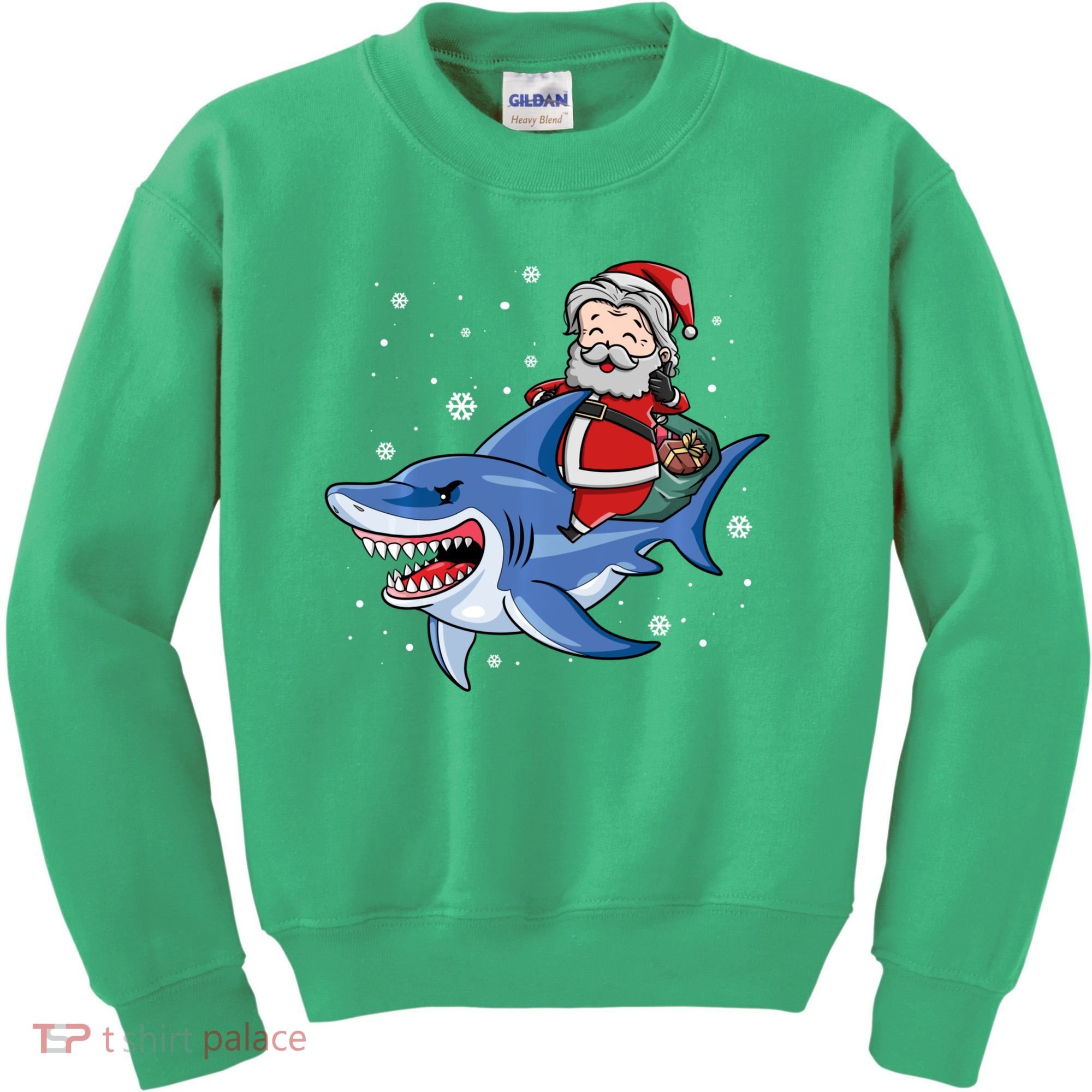 Santa Riding Shark Christmas Pajamas Kids Sweatshirt