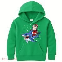 Santa Riding Shark Christmas Pajamas Kids Hoodie thumb 0