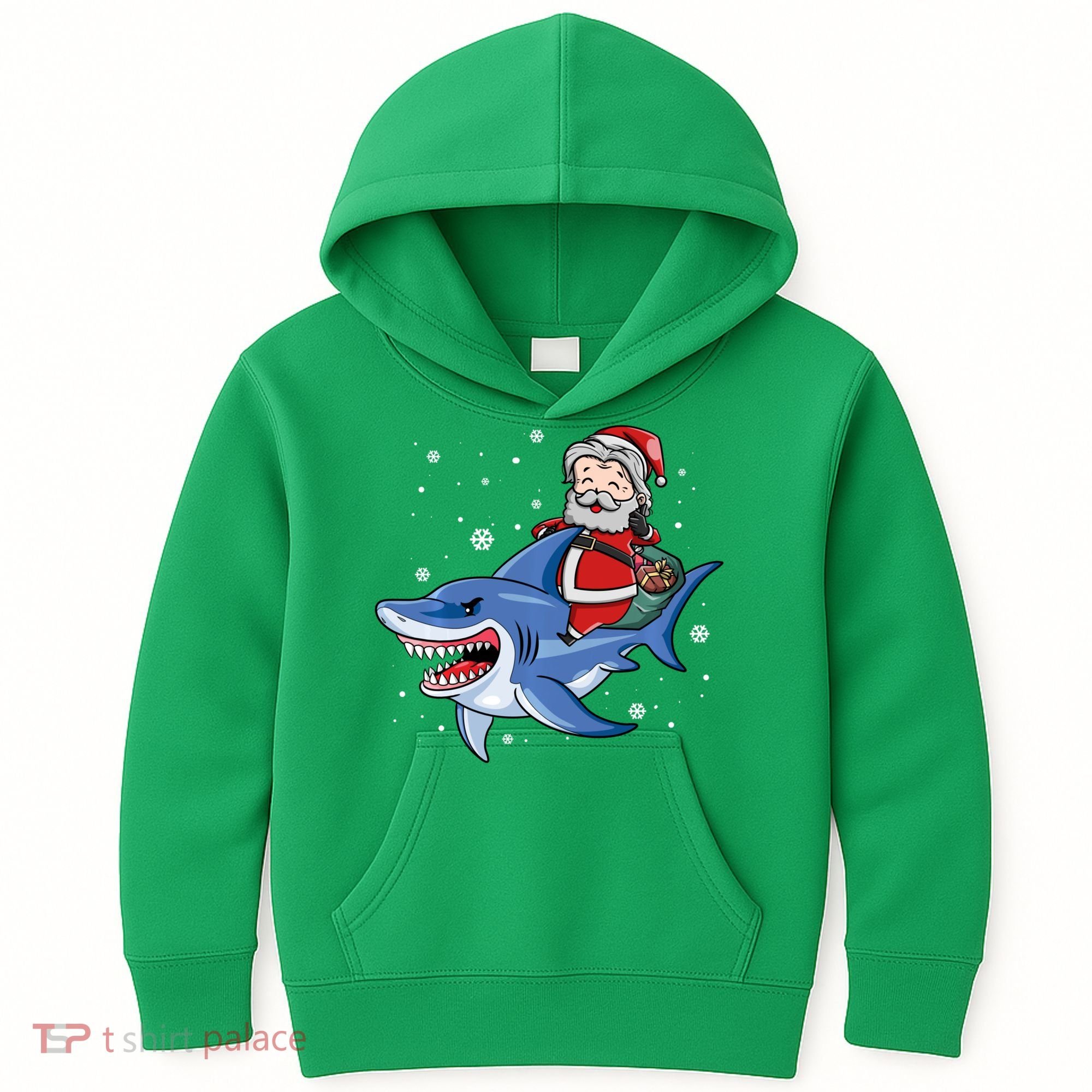 Santa Riding Shark Christmas Pajamas Kids Hoodie