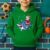 Santa Riding Shark Christmas Pajamas Kids Hoodie thumb 2