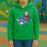 Santa Riding Shark Christmas Pajamas Kids Hoodie thumb 3
