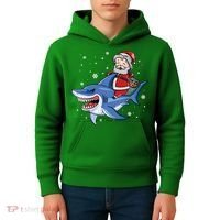 Santa Riding Shark Christmas Pajamas Kids Hoodie thumb 4