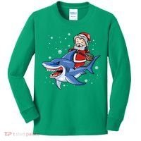 Santa Riding Shark Christmas Pajamas Kids Long Sleeve Shirt thumb 0