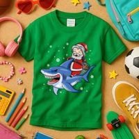 Santa Riding Shark Christmas Pajamas Kids T-Shirt thumb 3