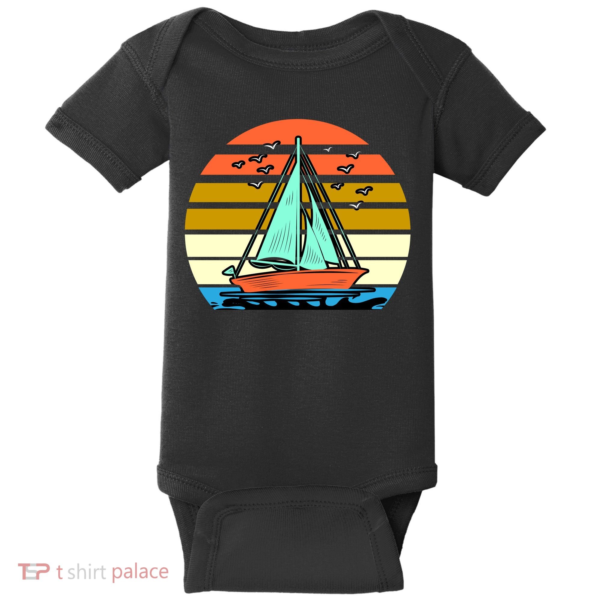 Sailing Retro Sail Boat Baby Bodysuit