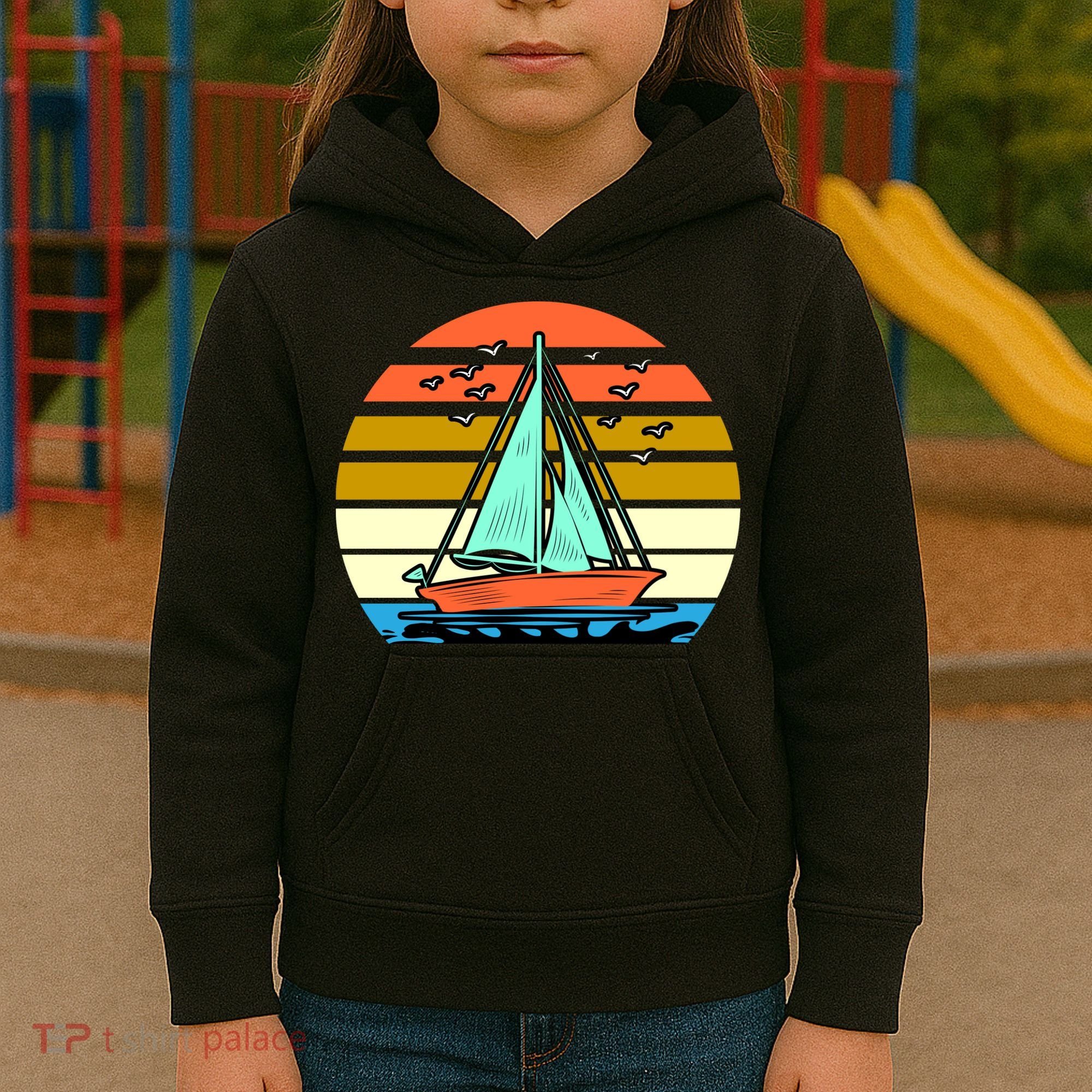 Sailing Retro Sail Boat Kids Hoodie