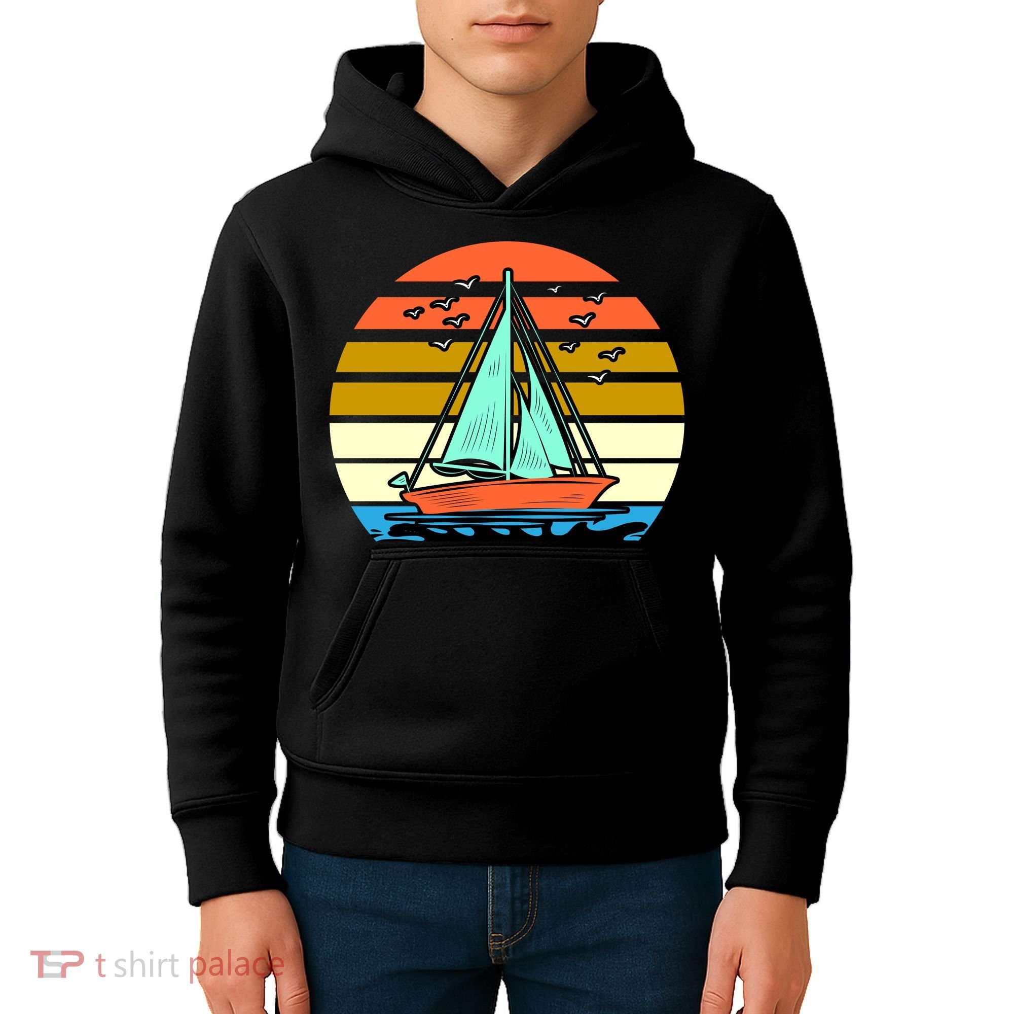 Sailing Retro Sail Boat Kids Hoodie