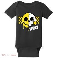 Spooky Retro Smile Skeleton Halloween Baby Bodysuit thumb 0