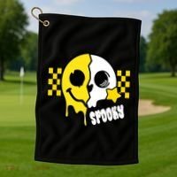 Spooky Retro Smile Skeleton Halloween Golf Towel thumb 1
