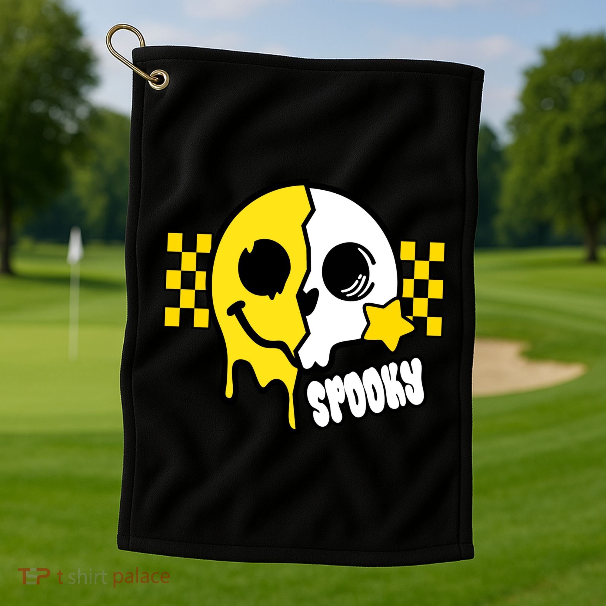 Spooky Retro Smile Skeleton Halloween Golf Towel