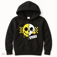 Spooky Retro Smile Skeleton Halloween Kids Hoodie thumb 0