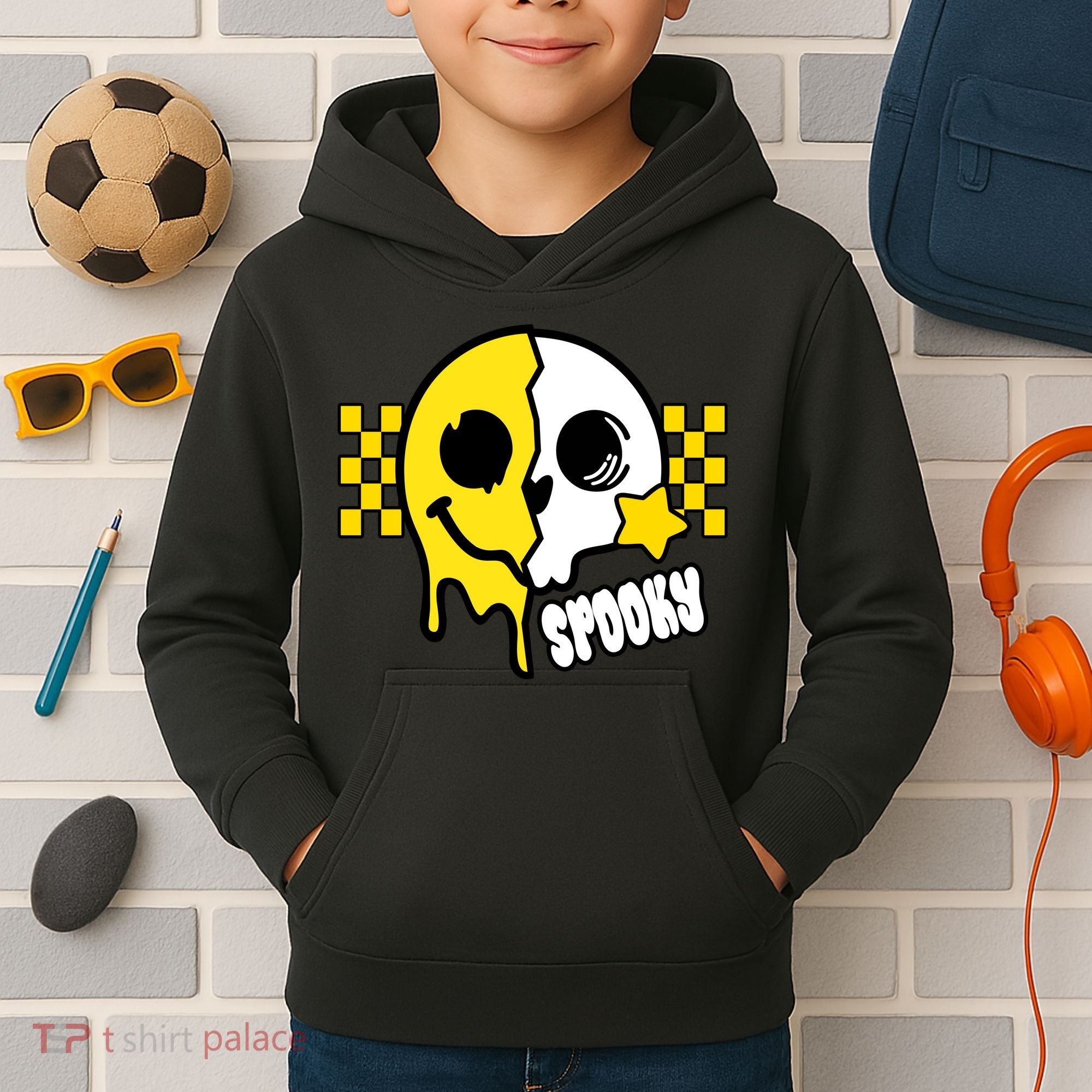 Spooky Retro Smile Skeleton Halloween Kids Hoodie