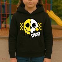 Spooky Retro Smile Skeleton Halloween Kids Hoodie thumb 3