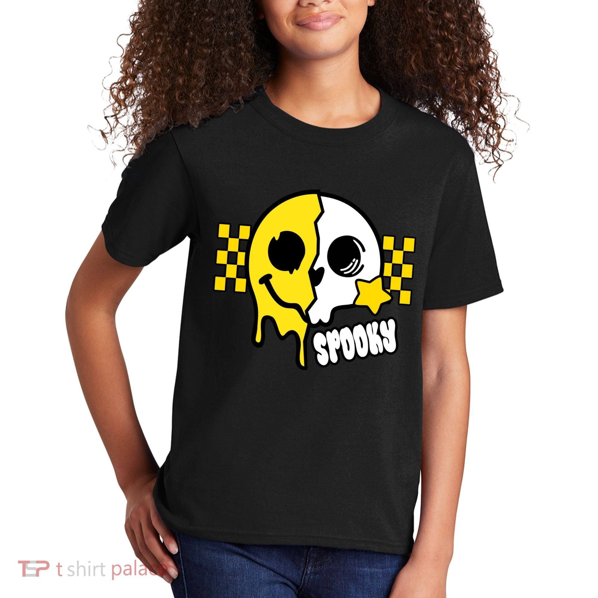 Spooky Retro Smile Skeleton Halloween Kids T-Shirt