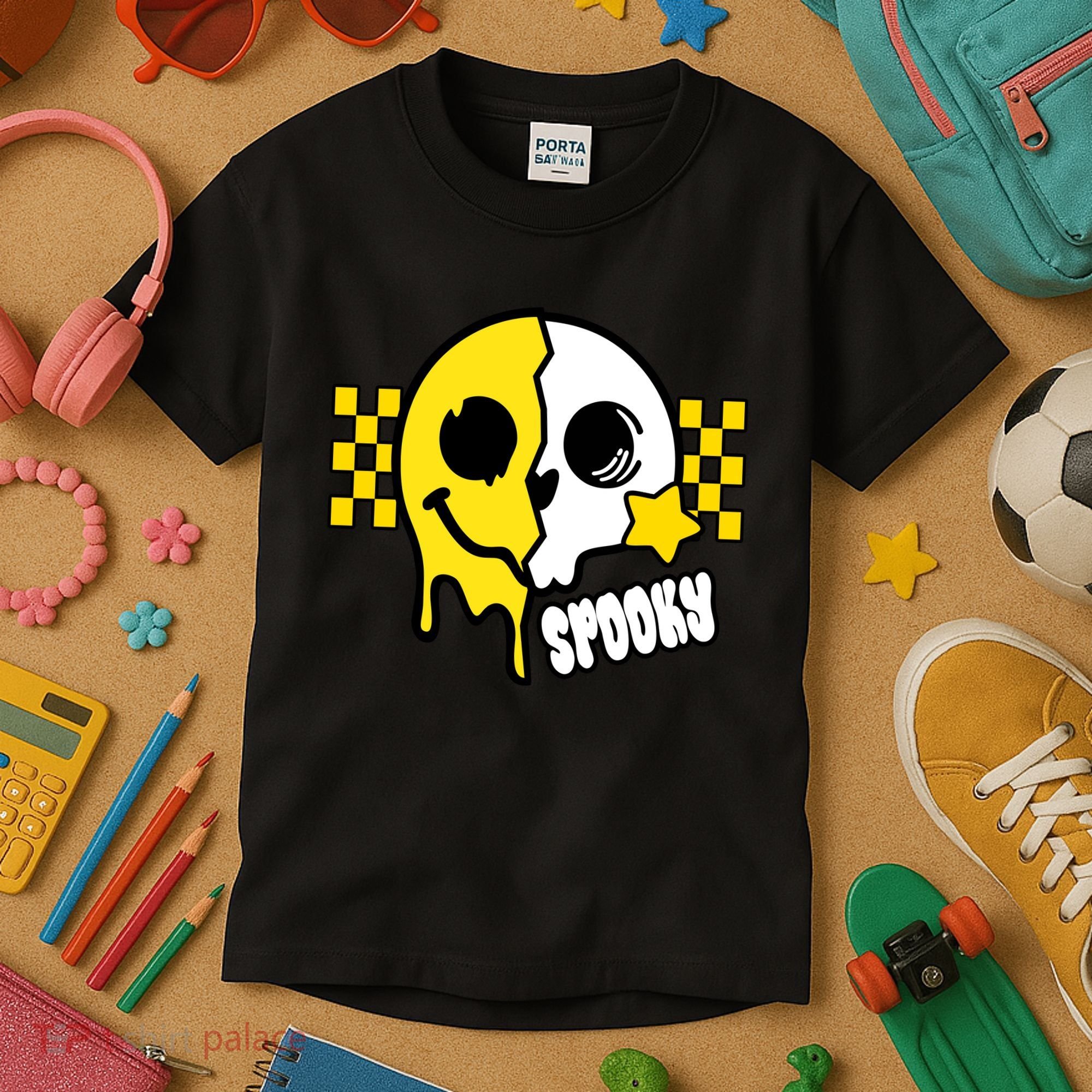 Spooky Retro Smile Skeleton Halloween Kids T-Shirt