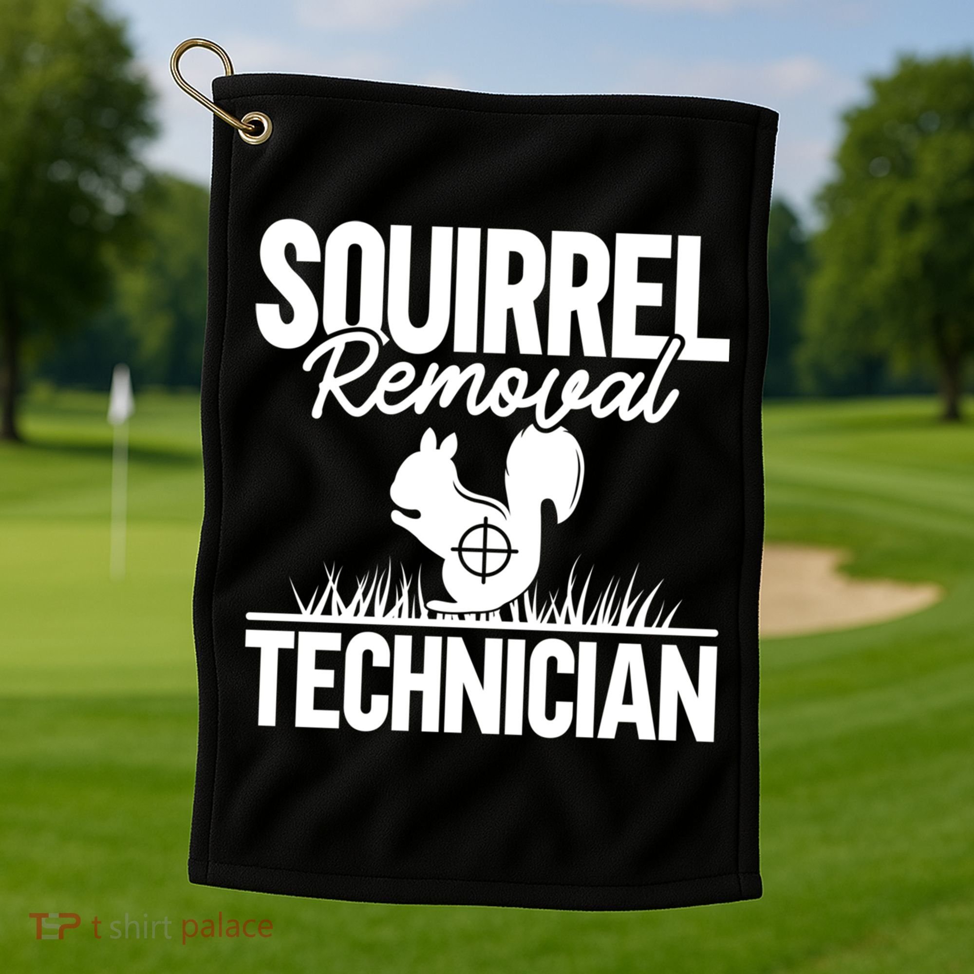Squirrel Removal Technician Funny Squirrel Hunting Gift Golf Towel