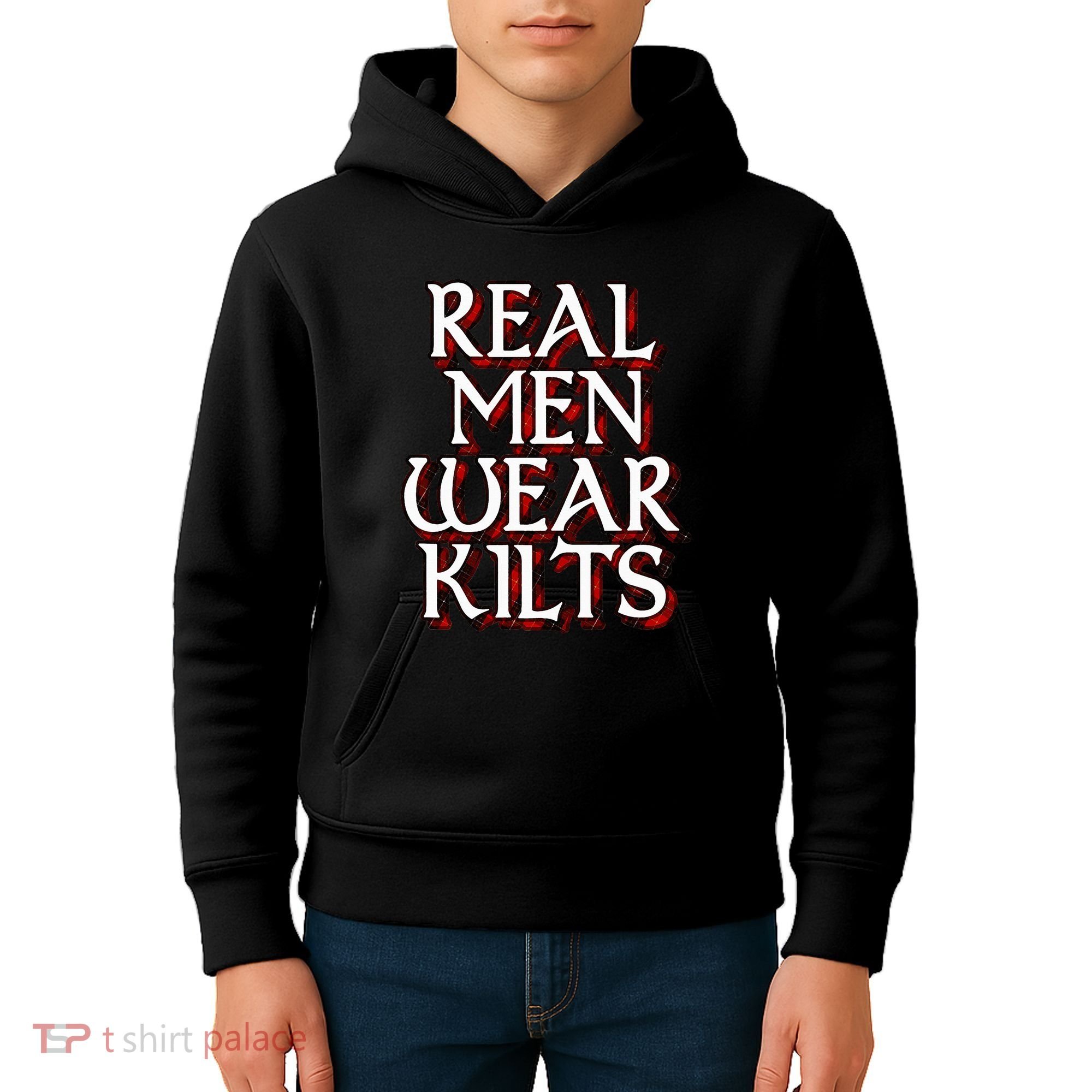 Scottish Red Tartan Plaid Real Wear Kilts Kids Hoodie