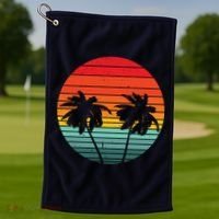 Summer Retro Tropical Sunset Golf Towel thumb 1