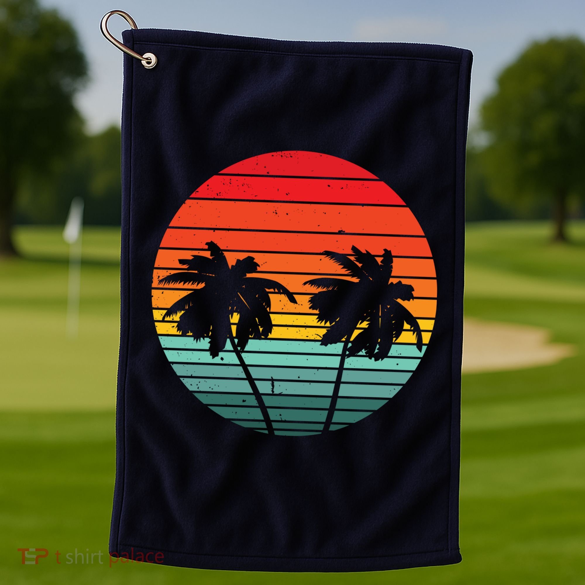 Summer Retro Tropical Sunset Golf Towel
