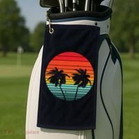 Summer Retro Tropical Sunset Golf Towel thumb 2