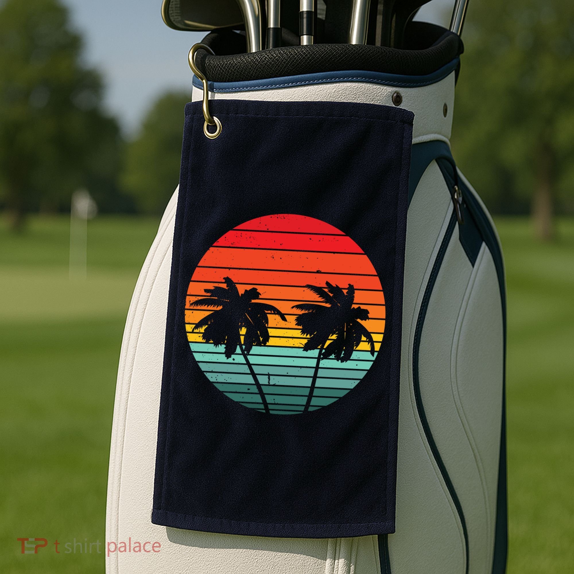Summer Retro Tropical Sunset Golf Towel