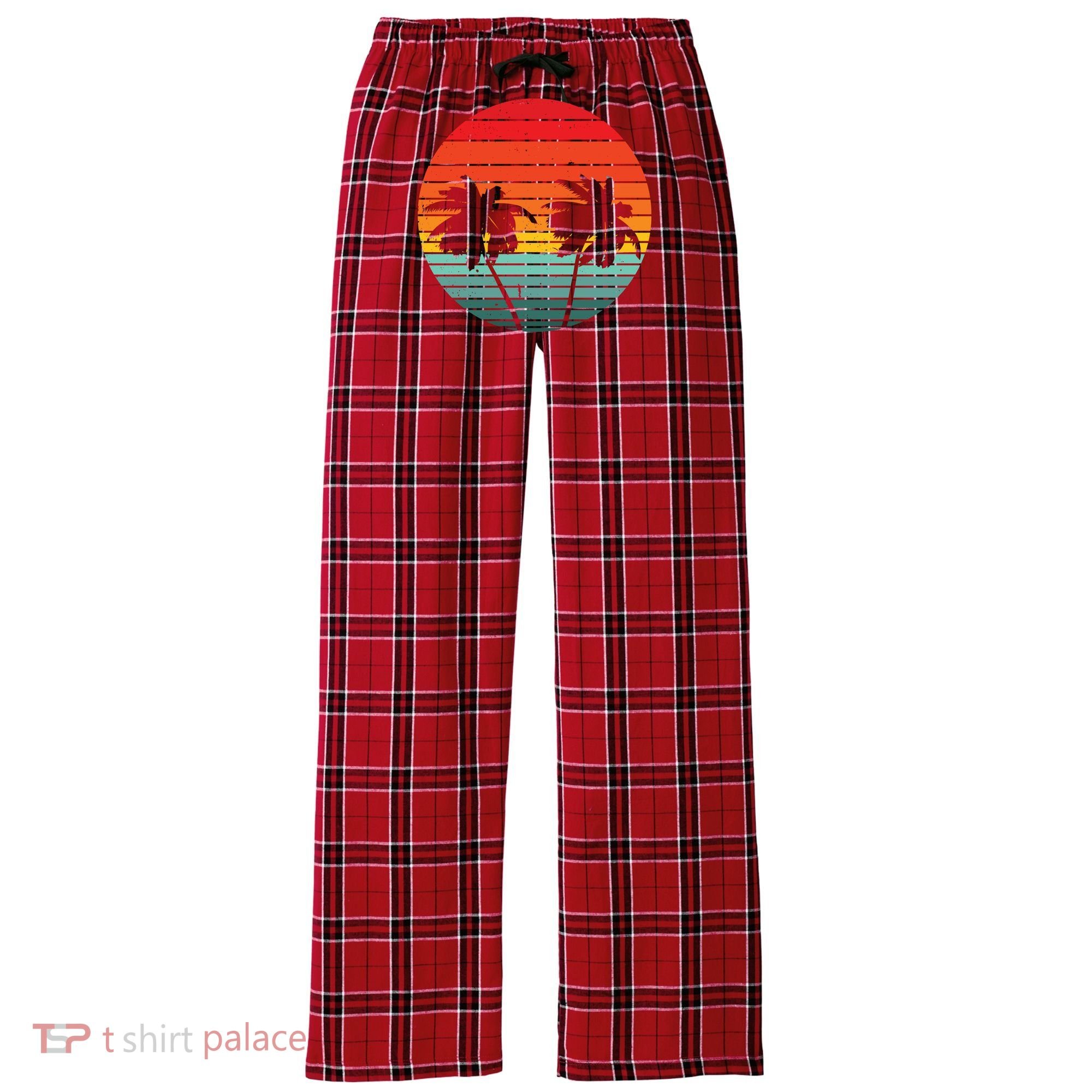 Summer Retro Tropical Sunset Women's Flannel Plaid Pajama Pants