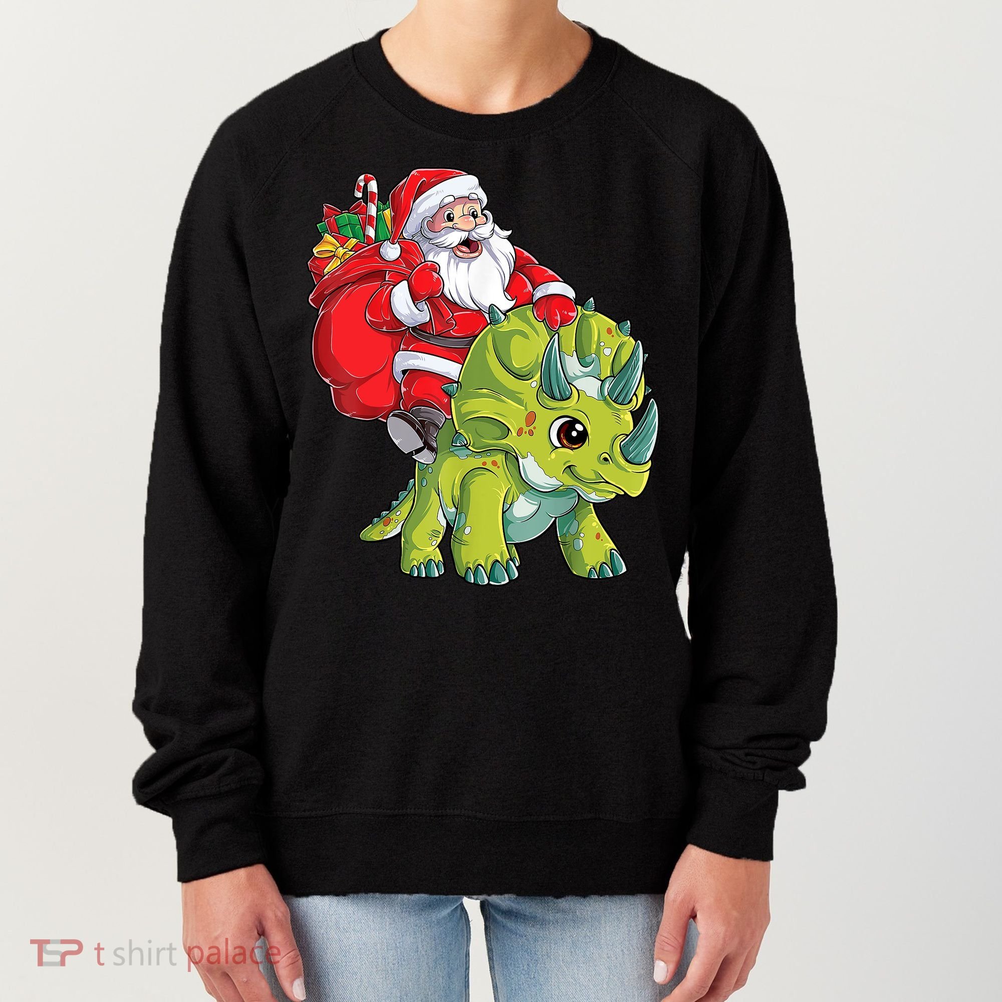 Santa Riding Triceratops Dinosaur Christmas Boys Xmas Squad Women's Sweatshirt