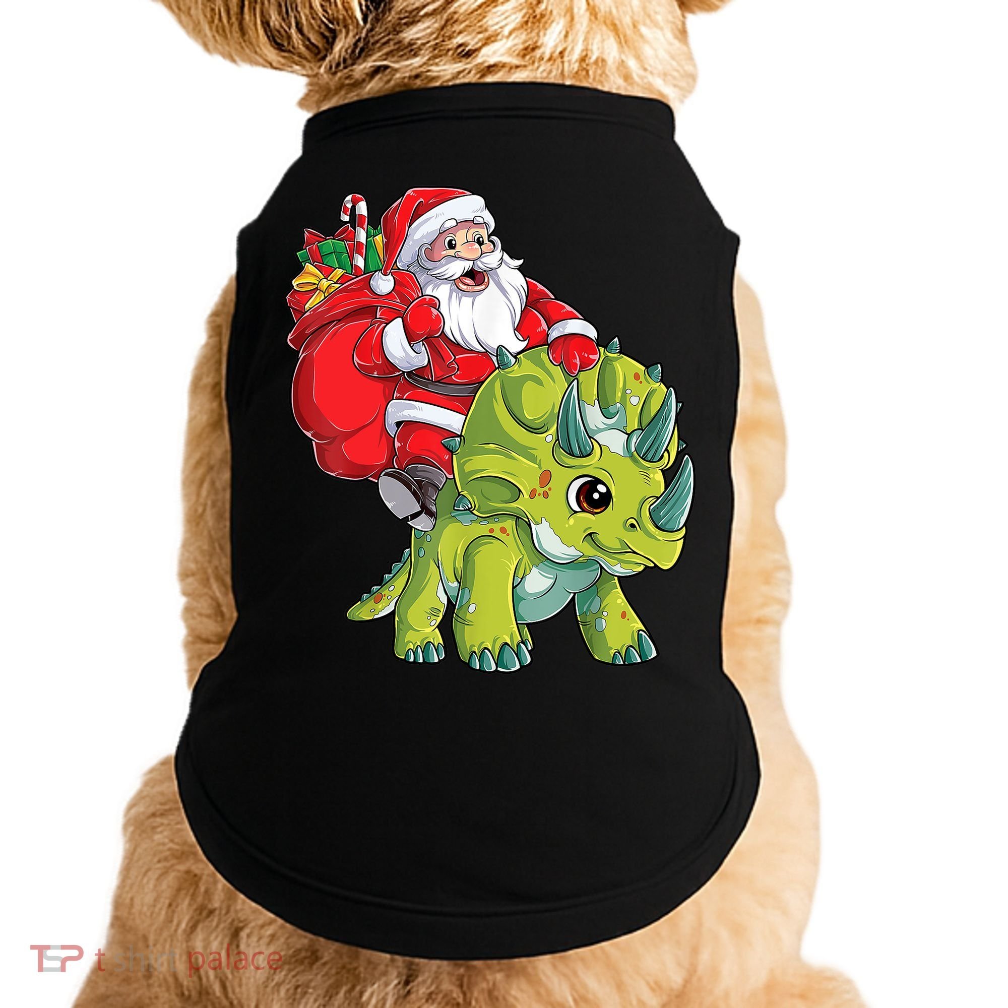 Santa Riding Triceratops Dinosaur Christmas Boys Xmas Squad Doggie Tank