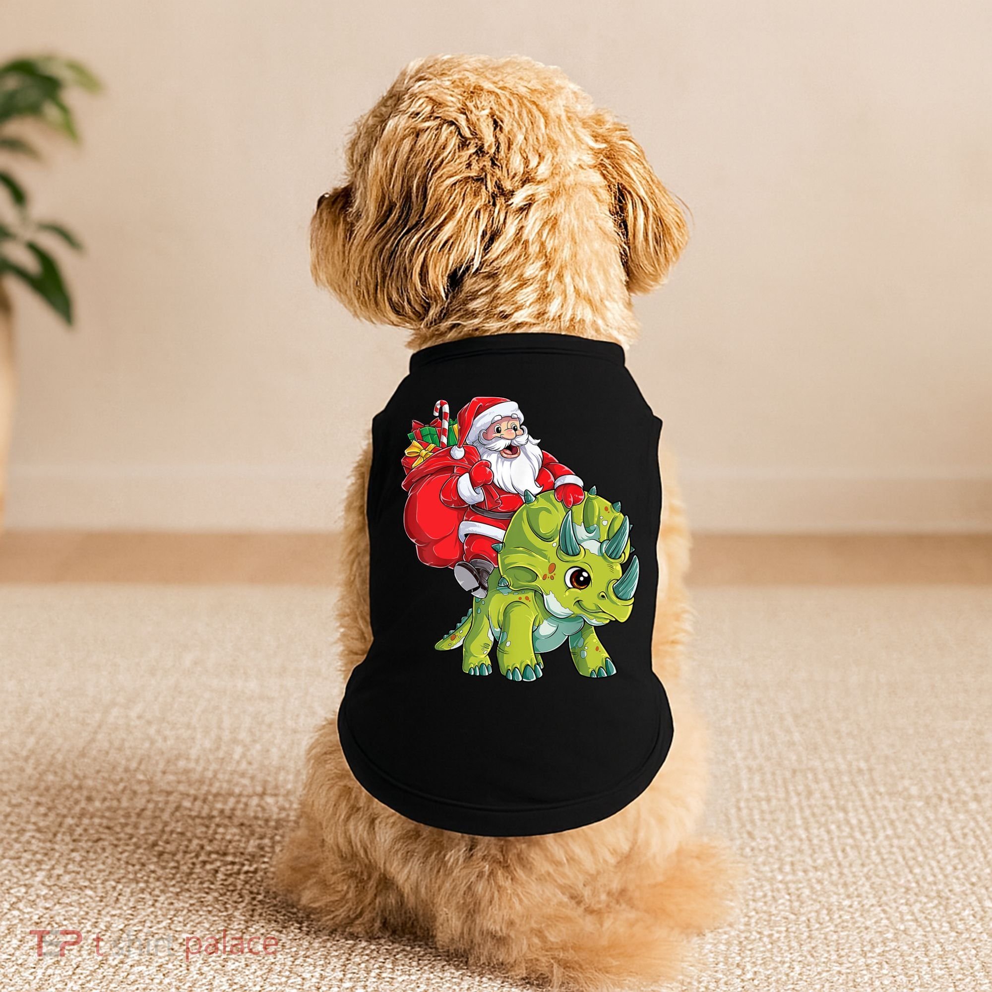 Santa Riding Triceratops Dinosaur Christmas Boys Xmas Squad Doggie Tank